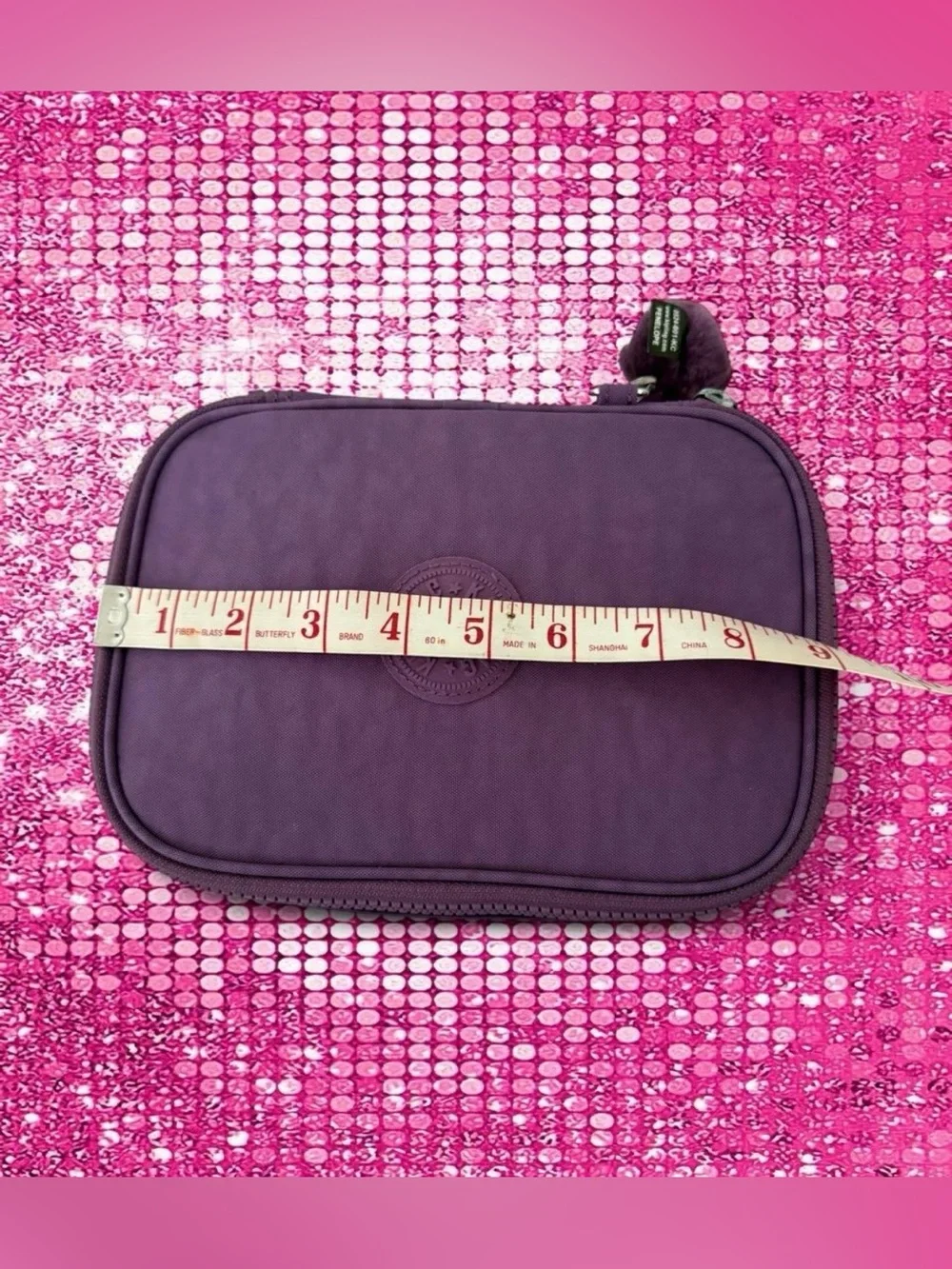 Kipling Purple Makeup Case with Monkey Keychain - Cosmetic Organizer